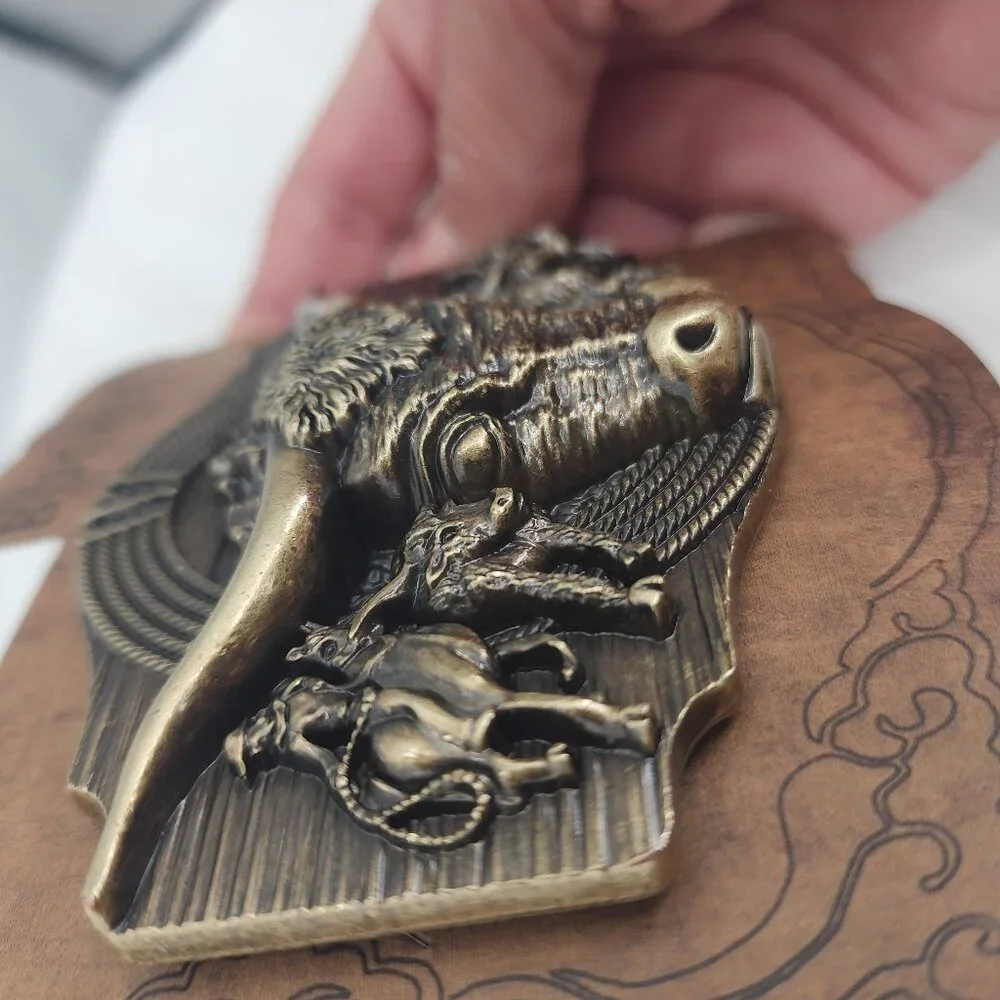 Cowboy Longhorn Cattle Stampede Gold Tone Western Belt Buckle NWT
